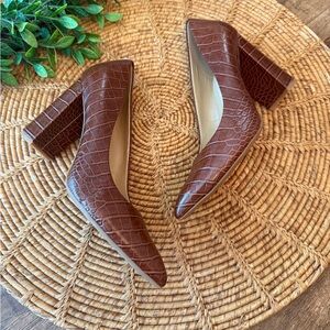 New Nine West Croc-Embossed Brown Block Heels